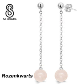 Oorhangers met stekers.  Handgemaakt - ECHT ZILVER - ROZENKWARTS