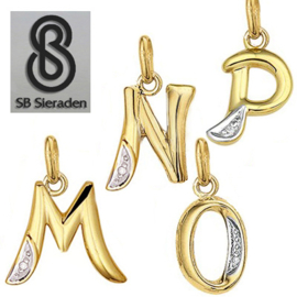 Gouden letter bedel - Hanger - 14krt goud met DIAMANT