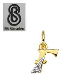 Gouden letter bedel - Hanger - 14krt goud met DIAMANT