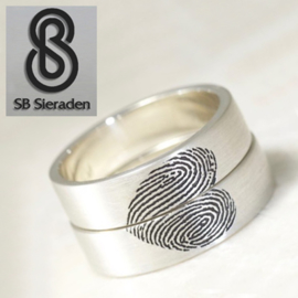 Gladde -Zilveren ring 8mm met vingerafdruk