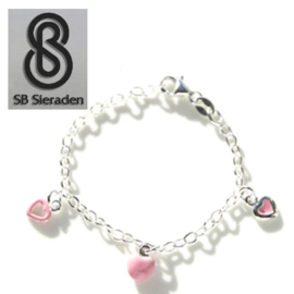 Meisjesarmband - Zilver met 3 roze HART bedeltjes