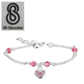 Meisjesarmband - Roze Swarovski kristal en roze Parelmoer HART Bedel