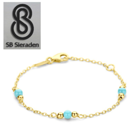 14krt gouden armbandje met turquoise kraaltjes