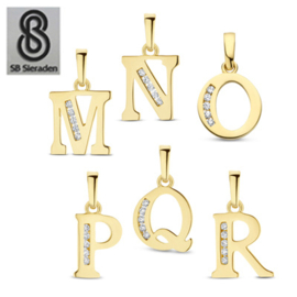 Gouden letter bedel - Hanger - 14krt goud met Zirconia's