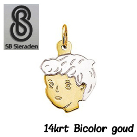 Jongen Bicolor GOUDEN kinderkopje bedel 14krt goud.