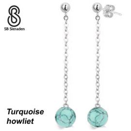 Oorhangers met stekers.  Handgemaakt - ECHT ZILVER - TURQUOISE HOWLIET