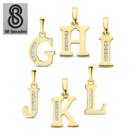 Gouden letter bedel - Hanger - 14krt goud met Zirconia's