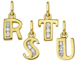 Gouden letter bedel - Hanger - 14krt goud met Zirconia's