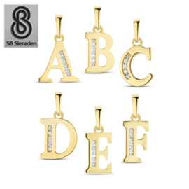 Gouden letter bedel - Hanger - 14krt goud met Zirconia's