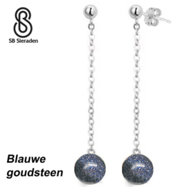 Oorhangers met stekers.  Handgemaakt - ECHT ZILVER - BLAUW GOUDSTEEN