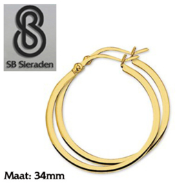 Gouden creolen Vierkante buis 34mm diameter