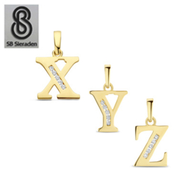 Gouden letter bedel - Hanger - 14krt goud met Zirconia's