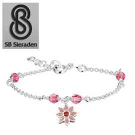 Meisjesarmband - Roze Swarovski kristal en roze BLOEM Bedel