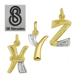 Gouden letter bedel - Hanger - 14krt goud met DIAMANT