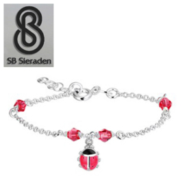 Meisjesarmband - Rode Swarovski kristal en rood LIEVEHEERSBEESTJE Bedel