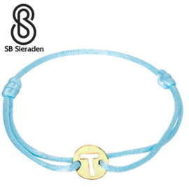 14krt Gouden LETTER armband met satijnkoord.