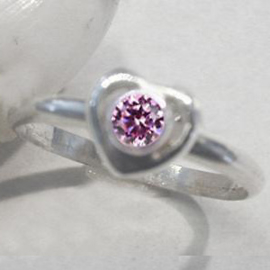 Meisjesring met hartje met zirconia - Zilver 925