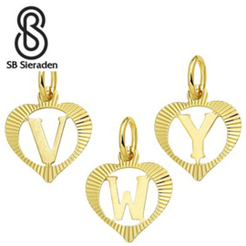 Gouden letter bedel - Hanger in hartvorm