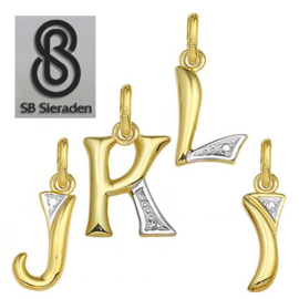 Gouden letter bedel - Hanger - 14krt goud met DIAMANT