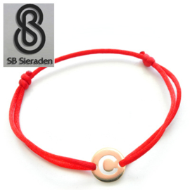 14krt Gouden LETTER armband met satijnkoord.