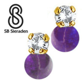 14krt gouden oorknopjes met Amethyst