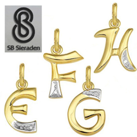 Gouden letter bedel - Hanger - 14krt goud met DIAMANT