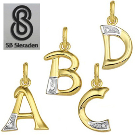 Gouden letter bedel - Hanger - 14krt goud met DIAMANT