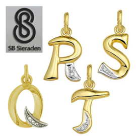 Gouden letter bedel - Hanger - 14krt goud met DIAMANT