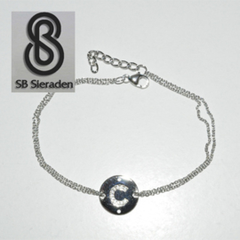 Zilveren LETTER armband met Zirconia steentjes