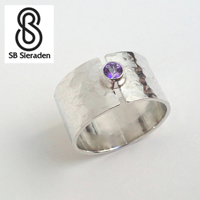 Brede zilveren ring met 1 edelsteen | Zilveren ringen SB-Sieraden