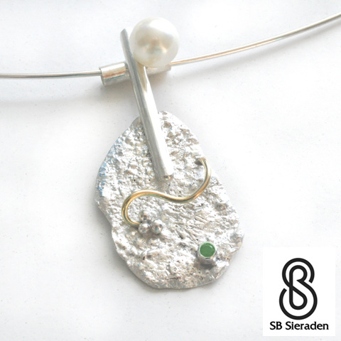 Zilveren Hanger parel en smaragd | Hangers | SB-Sieraden