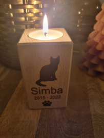 Waxinelichtje herdenking gepersonaliseerd kat