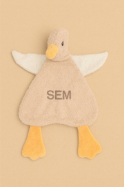 Knuffeldoekje eend beige met naam