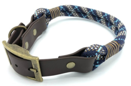 Halsband touw met biothane (Donker blauw-Turquoise-Bruin)