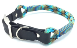 Halsband touw met biothane (Zwart-Lichtbruin-Turquoise-Mint)