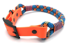 Halsband touw met biothane (oranje-zwart-blauw)