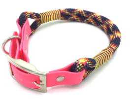 Halsband touw met biothane (zwart-roze-rood-geel-oranje)