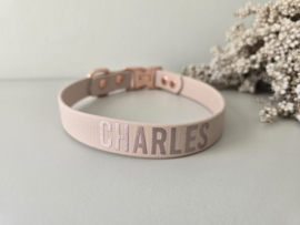 Halsband biothane rosé gold metalen clicksysteem (incl bedrukking naar wens)