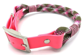 Halsband touw met biothane (roze-licht roze-olijfgroen)