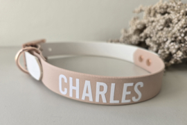 Halsband biothane 2 kleuren (incl bedrukking naar wens)