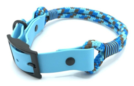 Halsband touw met biothane (blauw-turquoise-bruin)