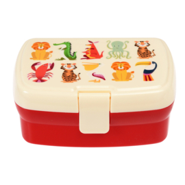 Brooddoos / lunchbox met vakjes 'Vrolijke dieren' (met of zonder naam)