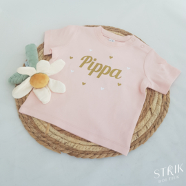 Baby t-shirt roze met naam/tekst naar keuze