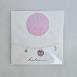 Armband 'Moments of life' - BELIEVE (roze/zilver)