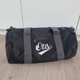 Sporttas zwart/grijs met naam