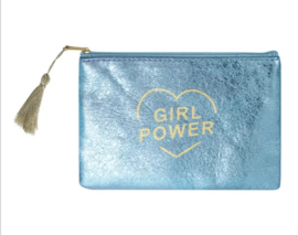 Metallic tasje 'Girl power' blauw