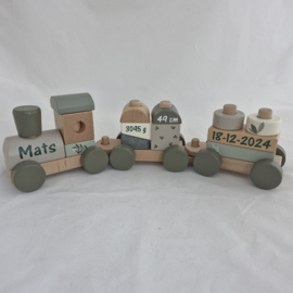 Houten trein olijfgroen (Label Label)
