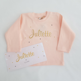 Baby t-shirt roze met naam/tekst naar keuze