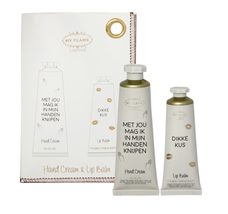 Lip & hand cadeauset 'Met jou mag ik in mijn handen knijpen' (My Flame)