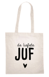Katoenen tas naturel 'De liefste juf ♥ '